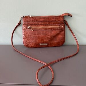 Anne Klein Crossbody Purse Faux Alligator Leather Brown Shoulder Bag Handbag